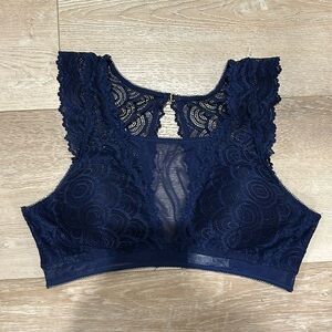 Navy Lace & Mesh Bralette Sz M NWOT